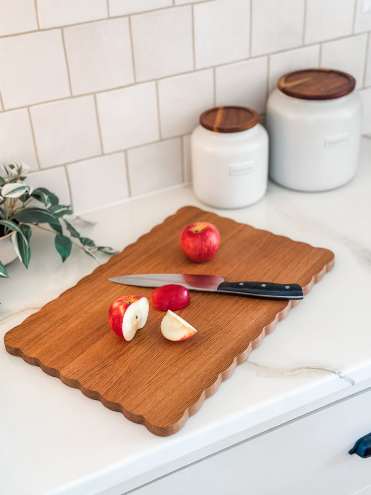 white oak scalloped cutting board made in maine