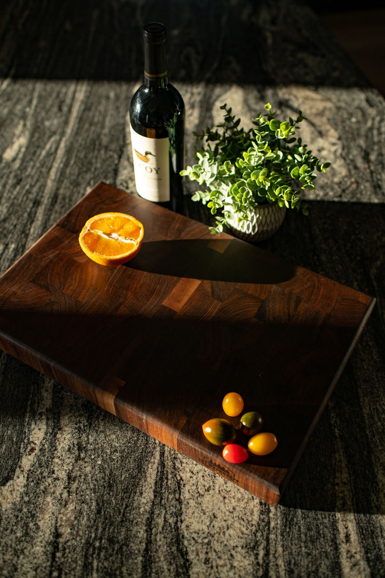 Handcrafted walnut end-grain cutting board by 207 Woodworks, made in Maine.