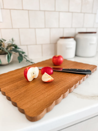 white oak scalloped cutting board made in maine